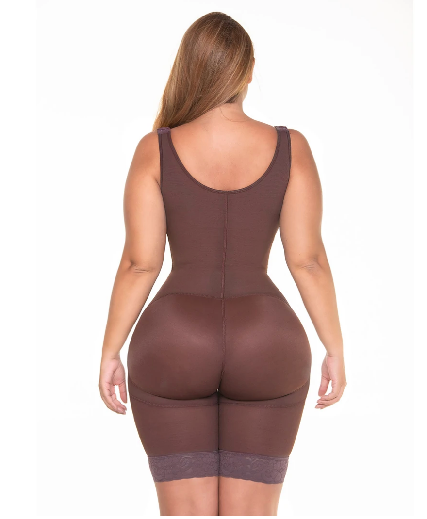Brown Large Size High Waist Plus Size Butt Lifter With Hooks