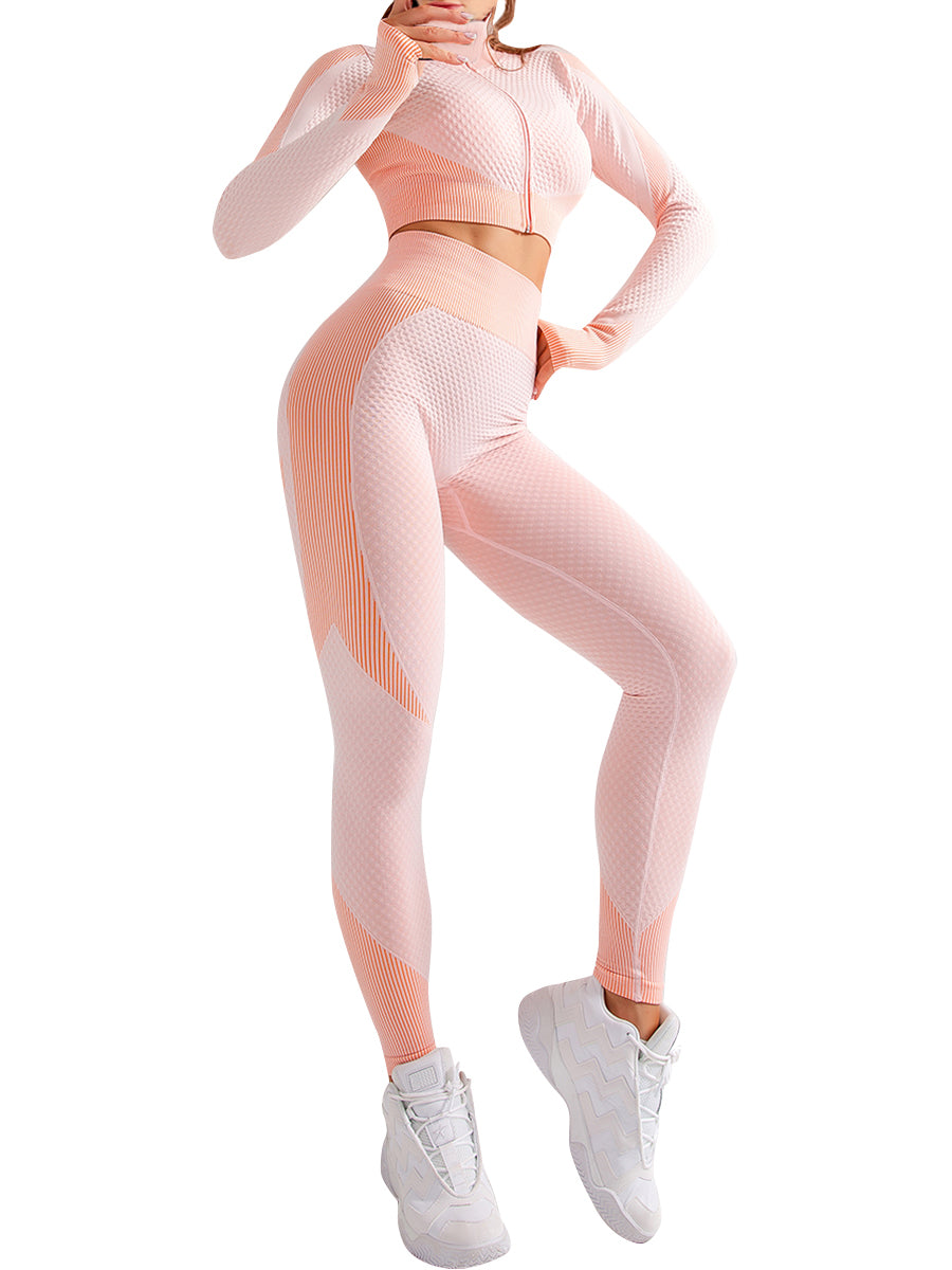 Modern Fit Pink Sports Top Zipper And High Waist Pants Slimming Fit –  Snatch Bans